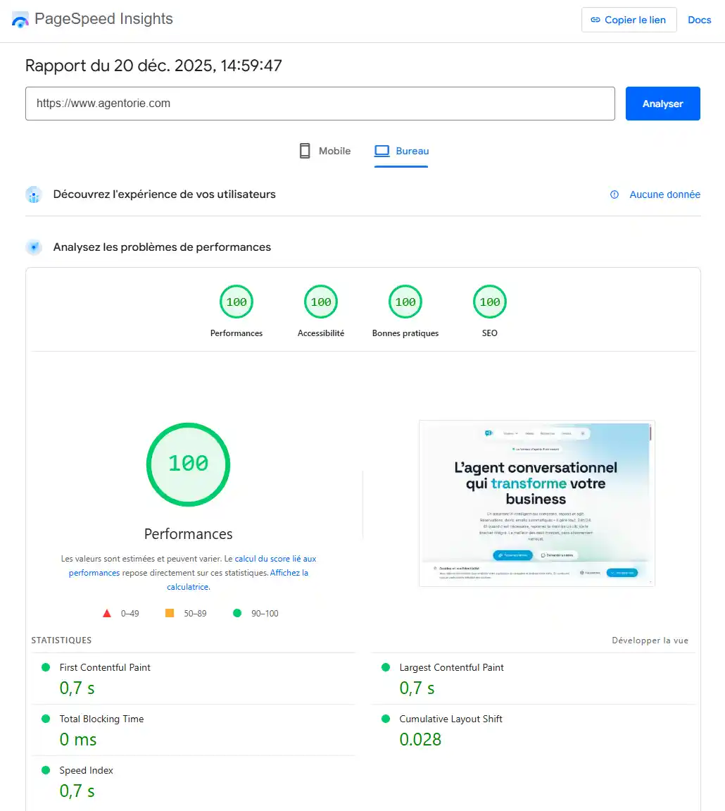 Score PageSpeed 100/100